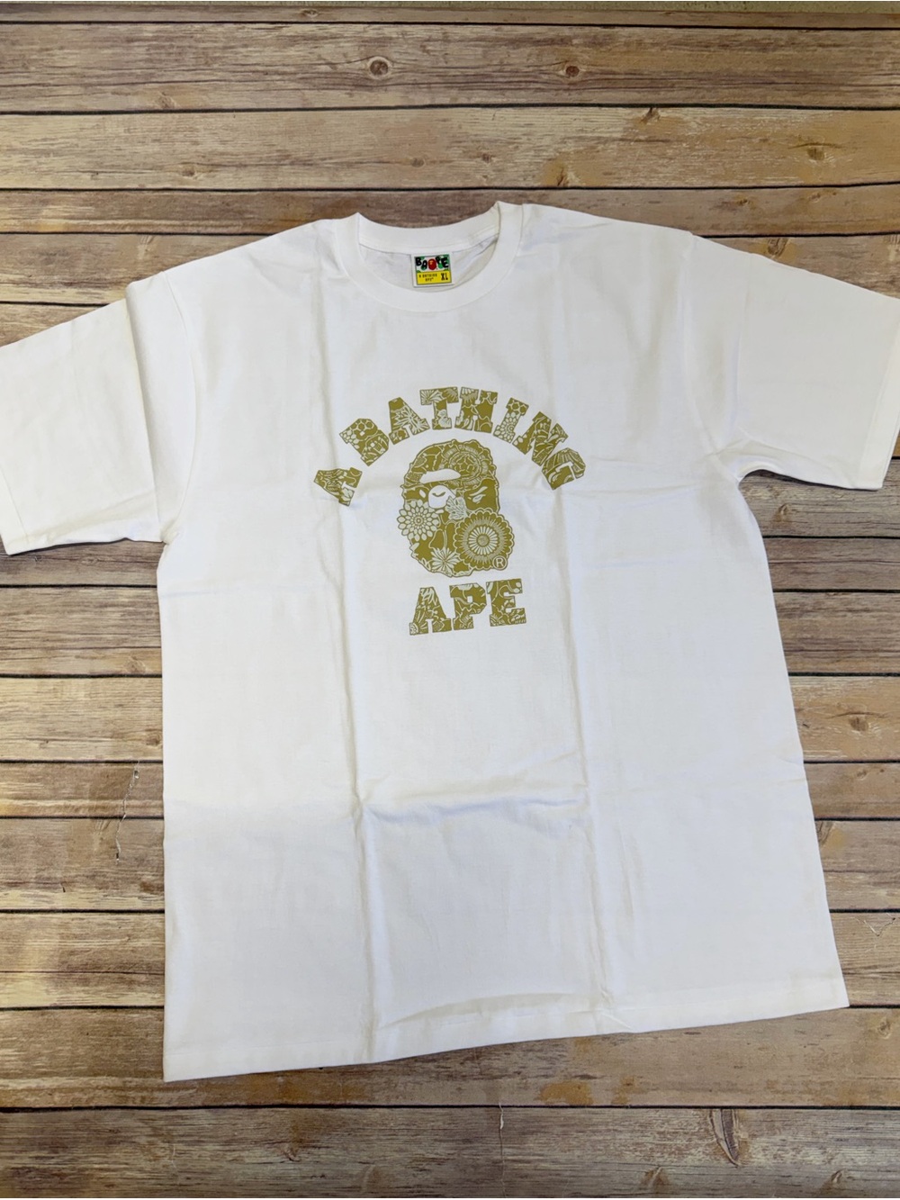 BAPE A BATHING APE Japanese Indigo Art Camo College Tee White Beige XL